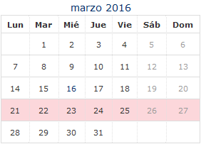 Calendario mes de marzo 2016